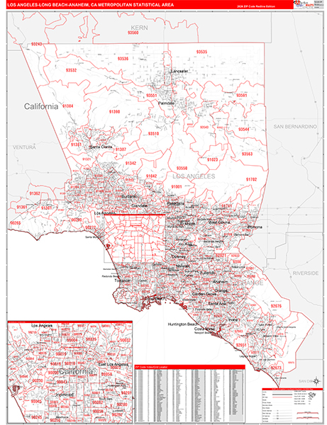 Los Angeles-Long Beach-Anaheim Metro Area Wall Map